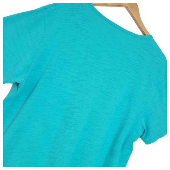 Old Navy T Shirt Teal Blue Notched V Neck 3 Button Henley Short Sleeve T Shirt - Picture 7 of 12